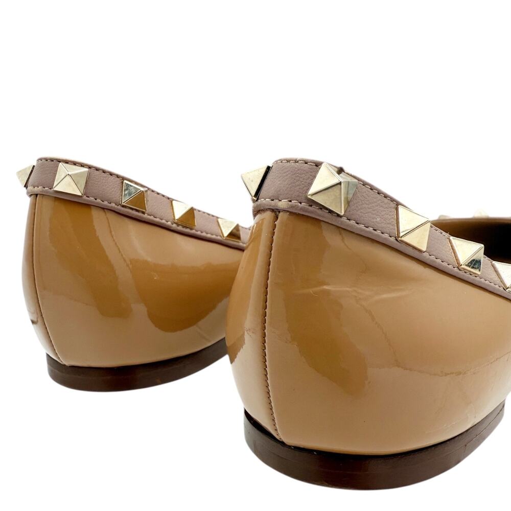 Valentino Garavani Rockstud Ballet Flat Shoes Nude Patent Leather Size 39 US 9 - Picture 9 of 15